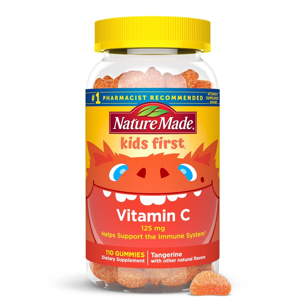 Natura fatta bambini Prima Vitamina C Gummies per bambini, Integratore alimentare per il supporto immunitario, 110 Gummies, 110 giorni di alimentazione