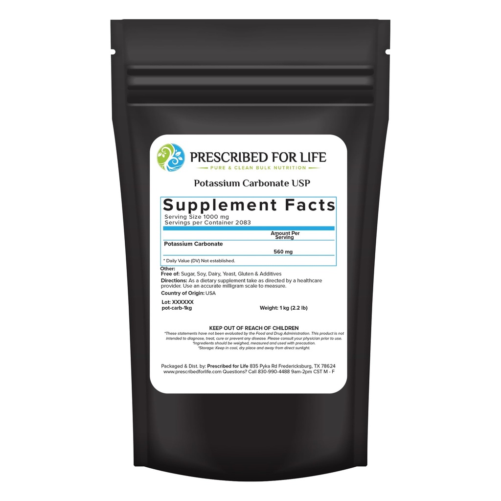 Prescritto per la polvere di carbonato di potassio di vita, Potash di grado alimentare di USP naturale per le piante, il sapone, i supplementi, & di più, polvere di potassio a carica pura (1kg / 2.2lb)