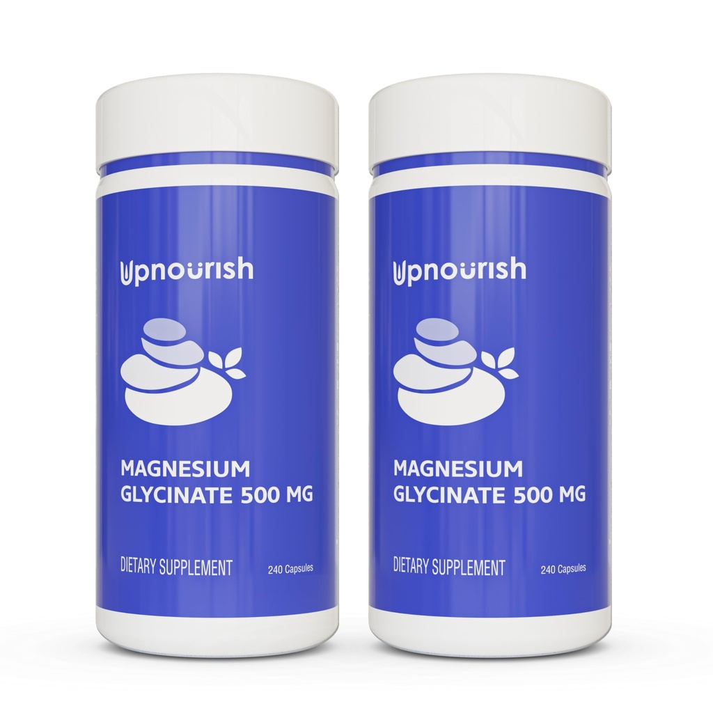 UpNourish Chelated Magnesium Glycinate 500mg Capsule - Magnesio Chelato per Alta Assorbimento - Pure Magnesio Supplemento per Calma, Gambe, Rilassamento muscolare 480 Capsule