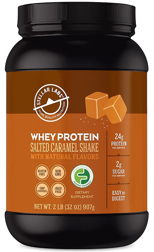Laboratori stellari Polvere proteica del siero con BCAA's & Whey Isolate | Certificato basso FODMAP, Non OGM, Gluten Free, Soy Free, Low Carb, Keto, con Stevia | Tutto naturale magra post allenamento Shakes | Caramel salato