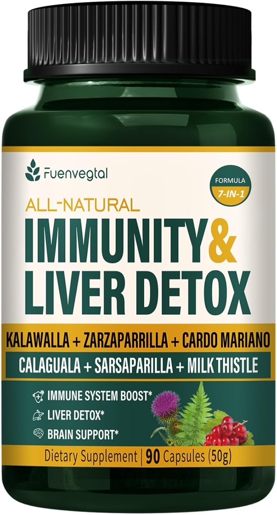 Jamaican Sarsaparilla Root Immunity & Liver Detox Cleanse Capsule, Skin Health & Immune Support Supplemento con Kalawalla Milk Thistle. Zarzaparrilla y Cardo Mariano para el Higado Graso. 90 Caps