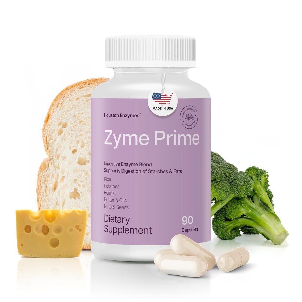 Houston Enzymes - Zyme Prime - 90 Capsule - Enzimi Digestivi Donna & Uomini Enzimi, Digestione per Carb, Fat & Protein Breakdown, Aiuta Intolleranze, Bloating & Gas, Integratore Digestivo Salute