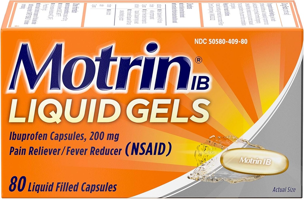 Motrin IB 200mg Ibuprofen Liquid Gel Riduttore/Fever per Aches & Pain, 80 ct