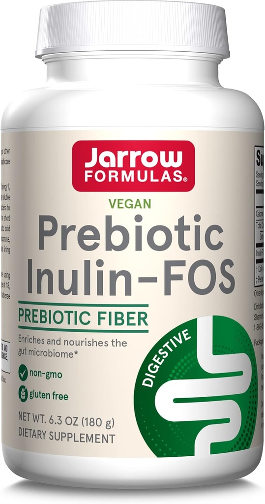 Jarrow Formulas® Prebiotic Inulin FOS Prebiotic Fiber Supplement, 6.3 Oz, Prebiotici per Gut Health and Digestive Support, Approx. 47 Serve