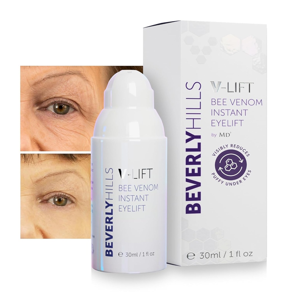 Beverly Hills V-Lift Instant Eye Lift e Eye Tuck Bee Venom Siero per occhi Puffy, cerchi scuri, rughe, e Under Eye Bags Trattamento per donne e uomini | 30mL (120 Day Supply)