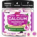 Calcium Supplementi Gummies per le donne & uomini 50+, Citrato di calcio 1000mg con vitamina D3, Magnesio, Zinco, Elderberry, Alta assorbenza Calcium Chews per la densità di ossa, Muscolo di rilassamento, Immune, Vegan 60cts