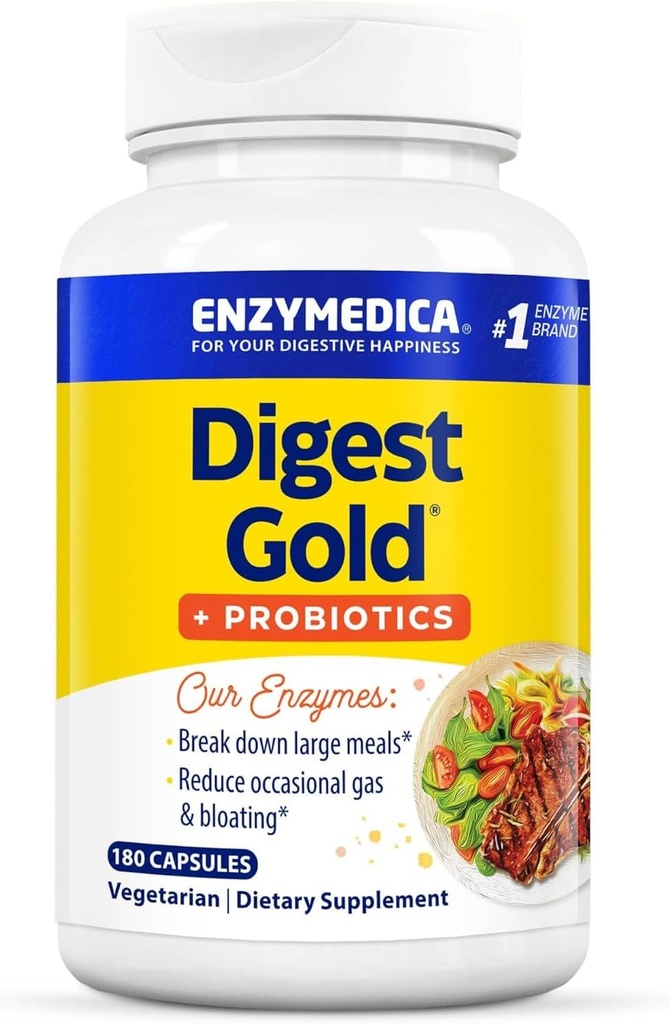 Enzymedica Digest Gold + Probiotics, Formula 2 in-1 per la salute del fegato, enzimi digestivi & culture probiotiche attive, 180 Conte