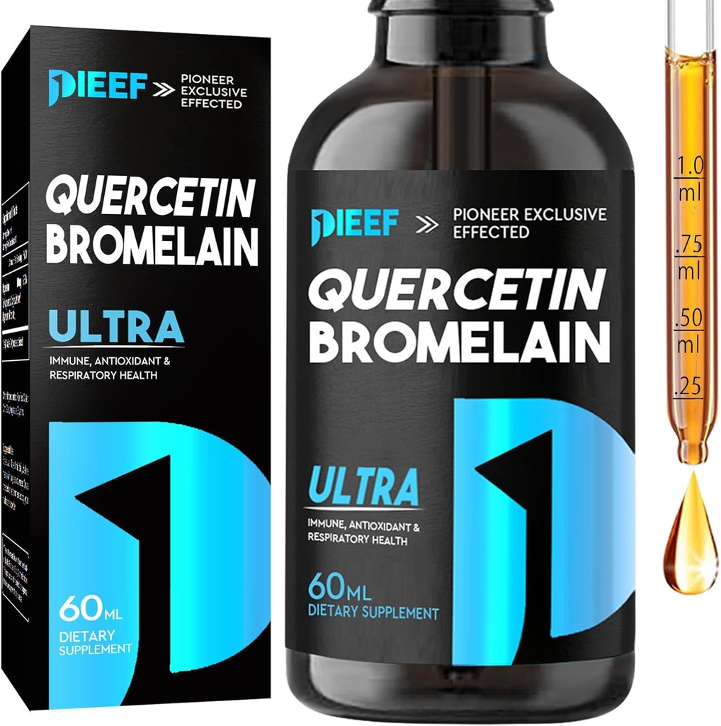 Quercetina con gocce liquide Bromelain, supplementi di Quercetin 1000mg, supporto complesso immunitario della salute respiratoria, gocce liquide 7-in-1 Quercetina con zinco
