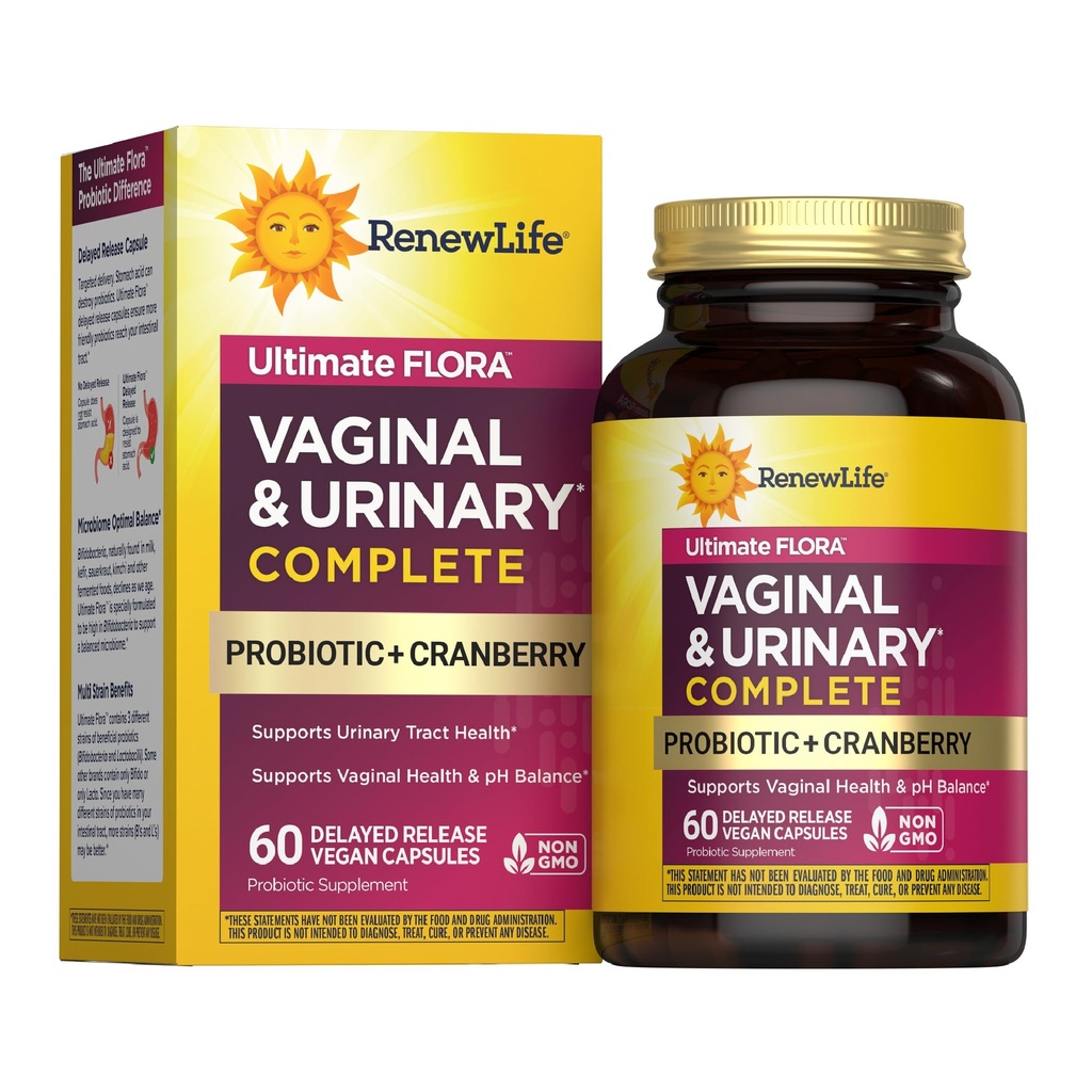Integratore Vaginale e urinario del benessere delle donne e del mirtillo urinario, supplemento probiotico per bilanciamento del pH per le donne, salute digestiva, latticini, soia e senza glutine, 3,5 miliardi di CFU 60 Ct