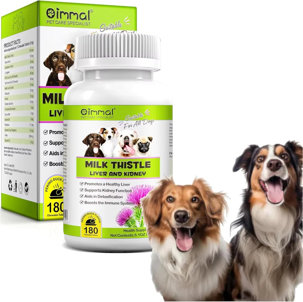 Cardo al latte per cani - 180 compresse masticabili - Canina fegato e reni supplemento di supporto per cani - Detox - Integratore al fegato