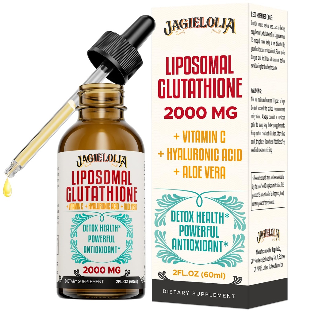 Liposomal Glutathione Liquid 2000MG – Antiossidante Detox Supplemento per le donne e gli uomini, Aging Defense, Liver Function & Energy, con Acido Ialuronico + Aloe Vera + Vitamina C, Naturale & Vegan, 2 FL.OZ