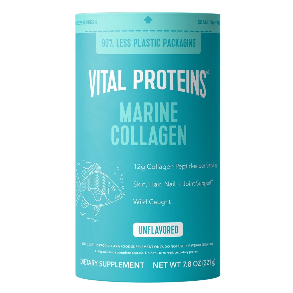 Proteine vitali Peptidi di collagene marino Supplemento di polvere per l'unghia per capelli della pelle - Collage idrolizzato - 12g per porzione - 7.8 oz Canister