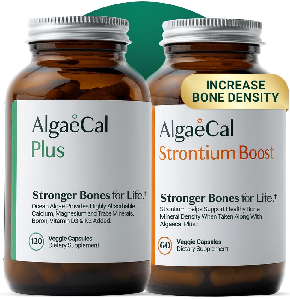 ALGAECAL Bone Builder Pack - Integratore di calcio a base vegetale & Strontium - Calcium organico 750mg con vitamina D3 1600 IU, Vitamina K2, Magnesio, 16 Nutrienti per Bone Salute e Densità (1-Month)