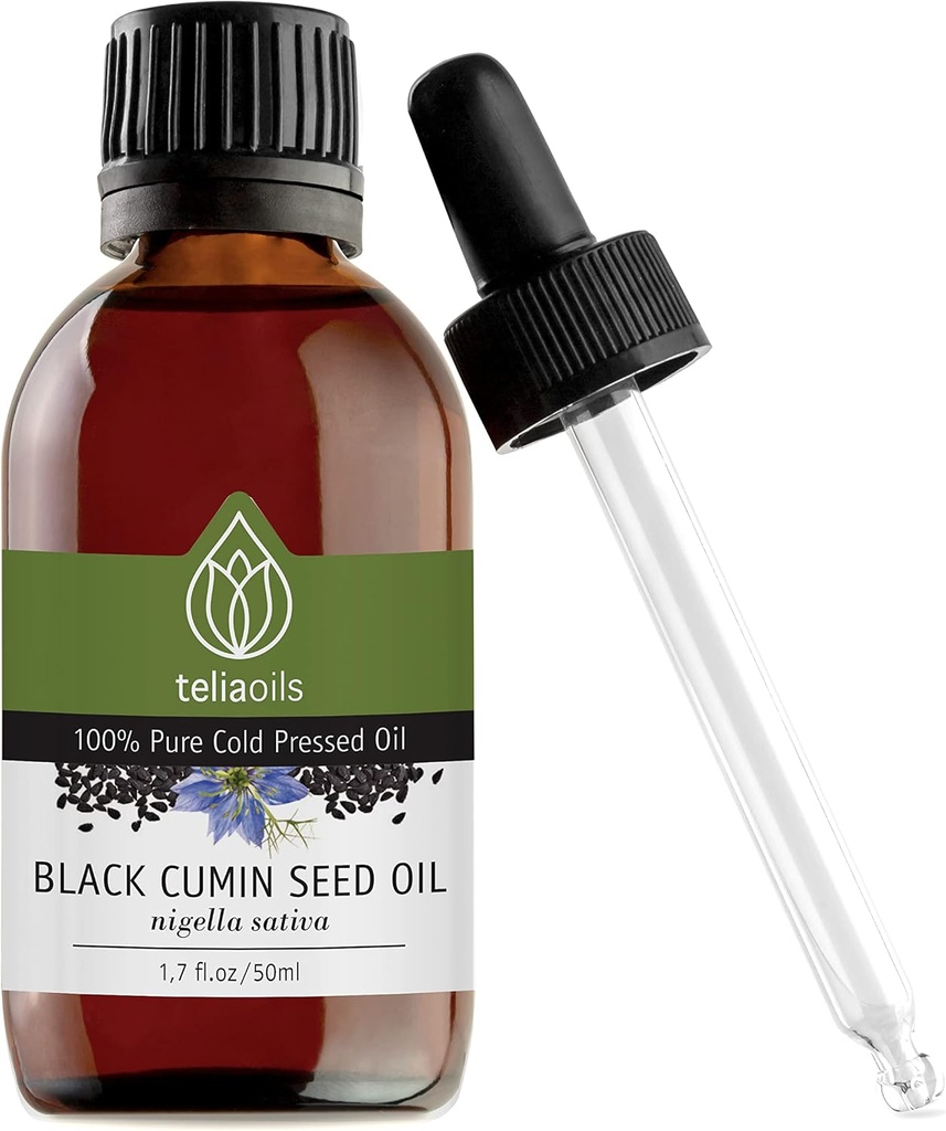 Teliaoils Black Seed Cumin olio, 100% puro, naturale, freddo pressato, ricco di omega-3 & Omega-6 acidi grassi & Polyphenols Grado Premium, Per pelle, Unghie & capelli, un eccellente antiossidante