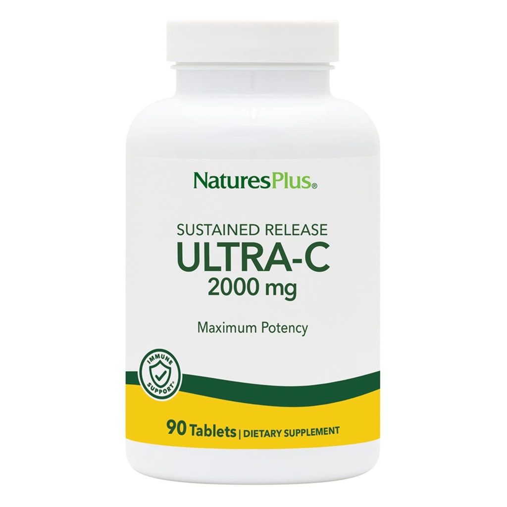 Natures Plus Ultra C W/Rose HIPS, Sostenuta Rilasciata - 2000 mg, 90 compresse vegetariane - Supporto immunitario di massima potenza, Antiossidante - Difesa free-radica - Gluten-Free - 90 Serve