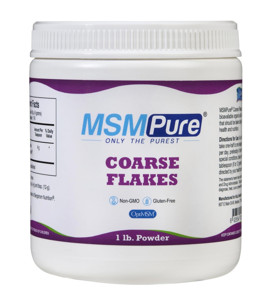 KALA HEALTH MSMPure Coarse MSM Powder Flakes – MSM USA-Made per la salute comune, l'aspetto della pelle e il supporto per capelli e unghie – 1 lb, zolfo organico