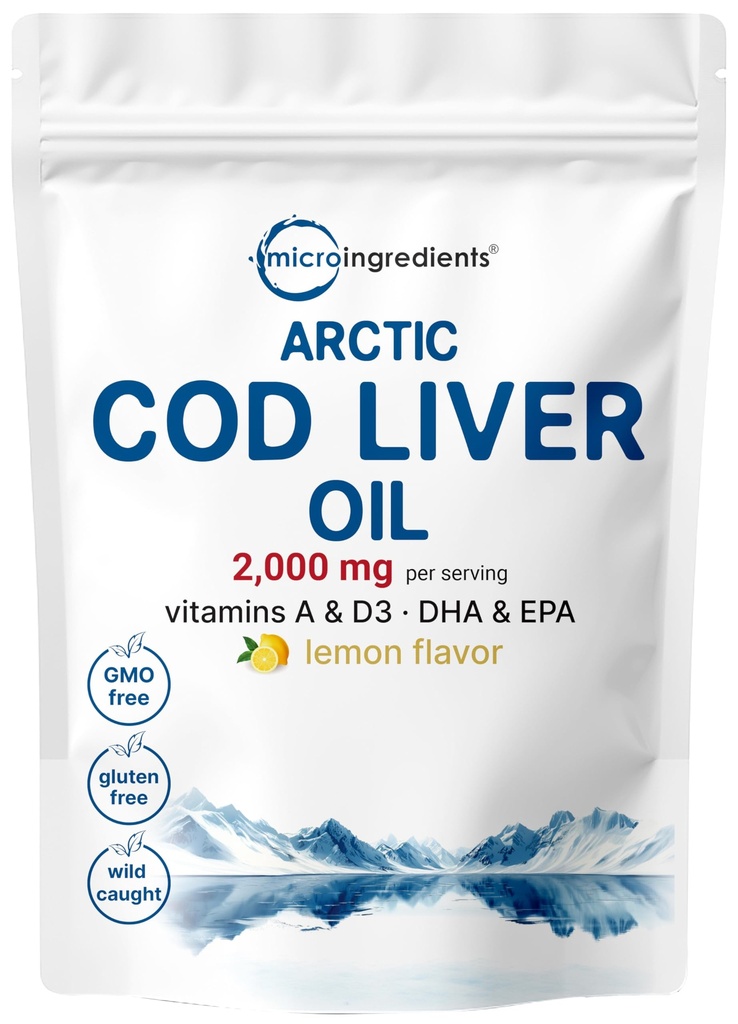 Cod Liver Oil 2000mg Per Serving, 360 Softgels | Burpless Lemon Flavored – Ricco di Omega 3, Vitamine A & D3, EPA, DHA | Wild Caught Arctic Deep Sea Fish | Cuore, Cervello, & Integratore immunitario
