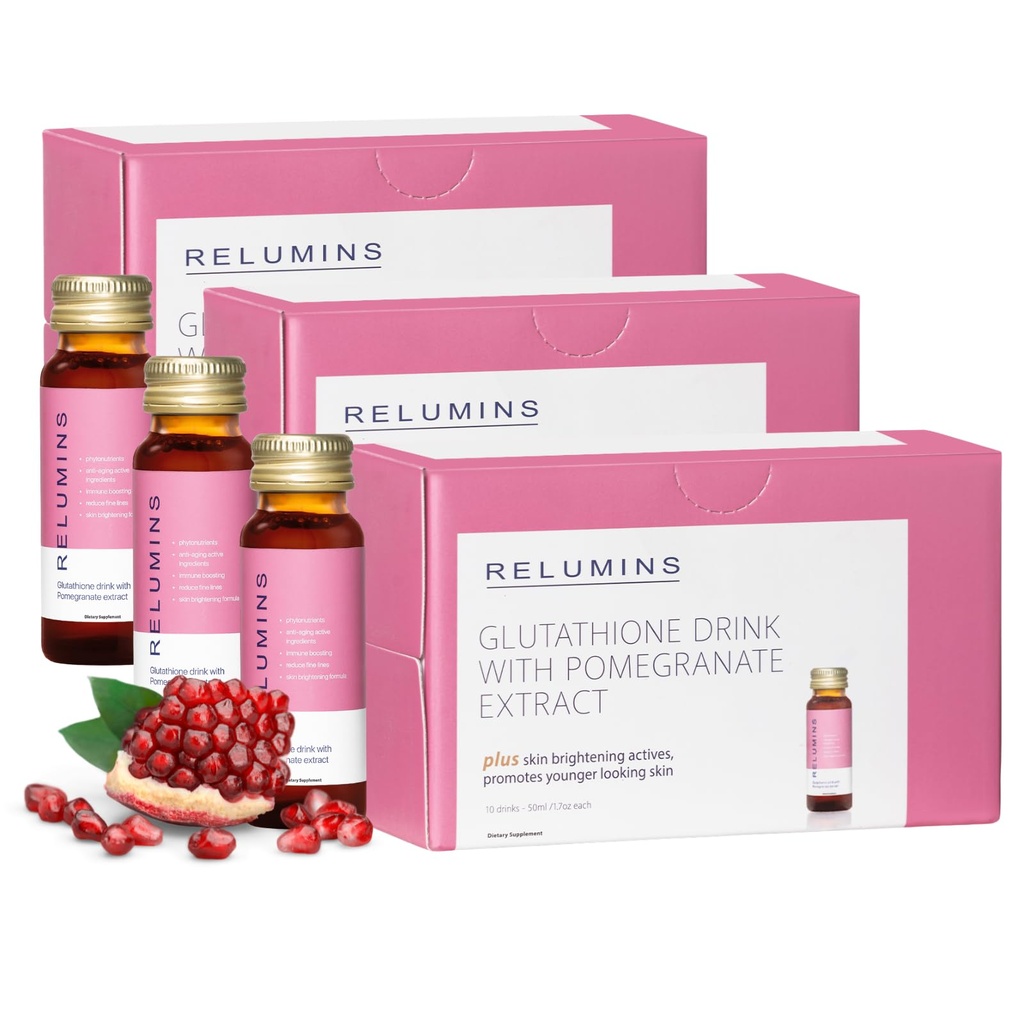 Relumins Glutathione Hydration Shots - Ripristino della pelle post-estate & Cold Weather Hydration - Collagen-Boosting & Made in USA - Pomegranate Flavor – 30 Bottiglie x 50 ml