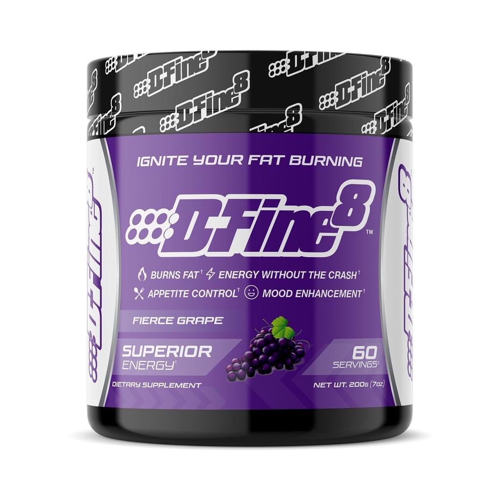Termogenico Pre-Workout Energy Powder & Shredding Supplement, Boost Energy Mood & Focus, Sugar Free, Contiene Senactiv, Endurance, 300mg Caffeina, N-Acetyl-L-Tyrosine (Fierce Grape)