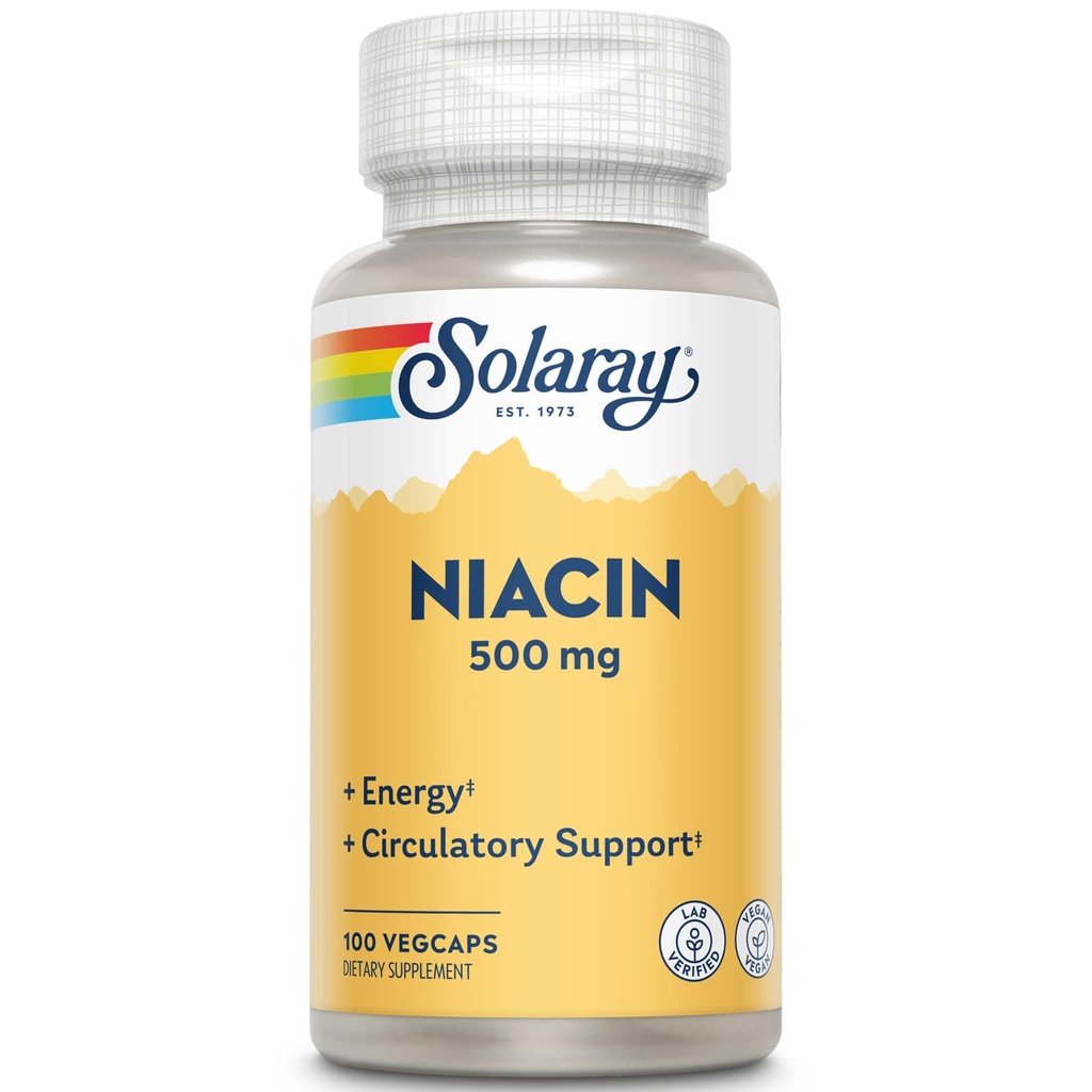 SOLARAY Niacin 500 mg, Vitamina B3 | Sanità della pelle, Sistema nervoso & Circulation Support | 100ct