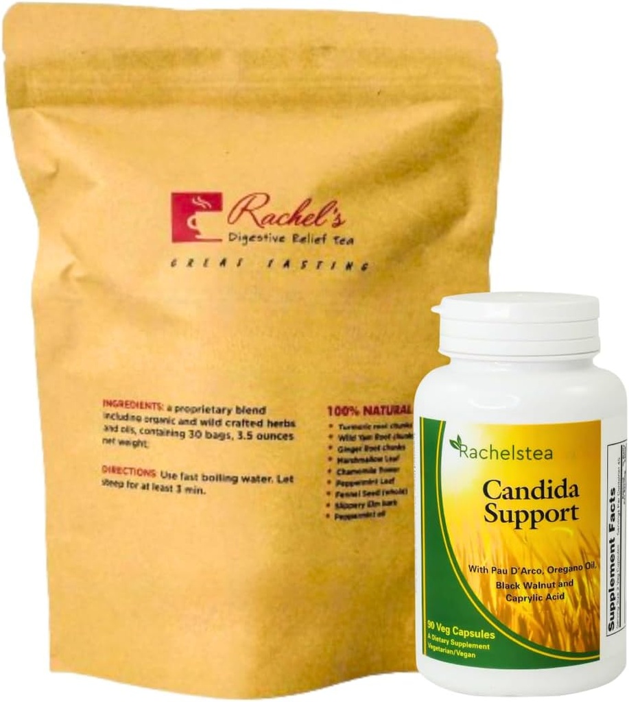 Rachel's Tea and Candida Support: 30 giorni di alimentazione Turmeric, Wild Yam, Ginger, Peppermint, Fennel, Slippery Elm + Candida Support Capsule