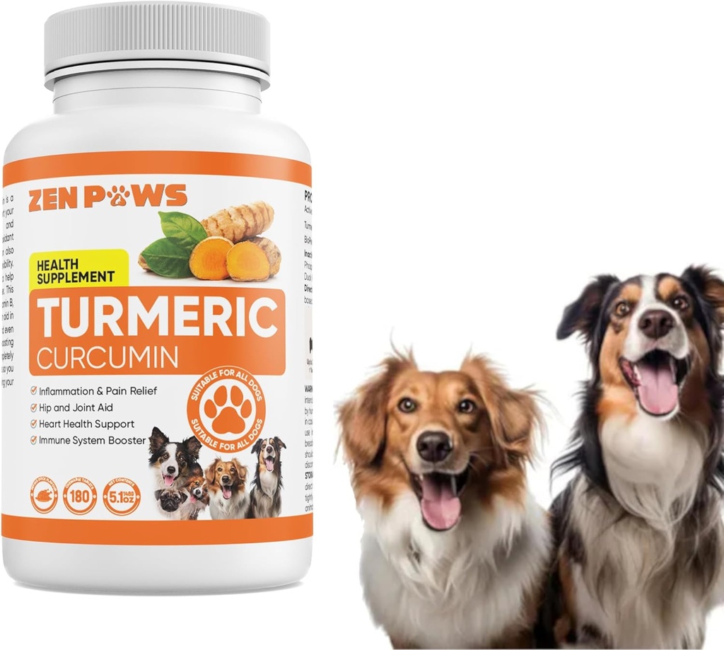 Curcuma per cani – 180 Conte Tablet Trattamenti con Curcumina & Piperine – Salute comune, Mobilità, Allergy & Itch Relief, Skin & Coat, Hot Spots – Duck Flavor con olio di salmone