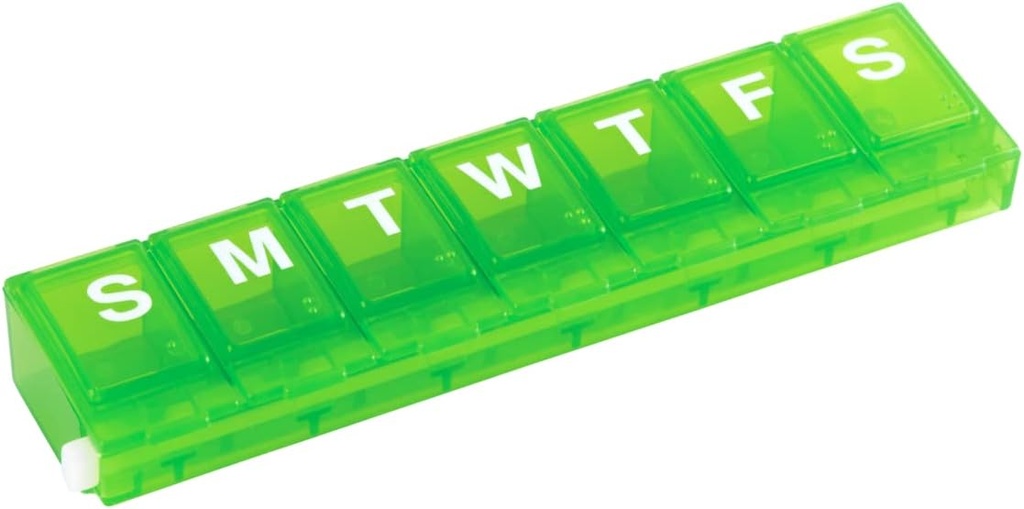 EZY DOSE Settimanale (7-giorno) Pillola Planner, Medicina Case, Vitamin Organizer Box, Small Locking Compartments to Secure Prescription Medication and Prevent Accidental Spilling, Green