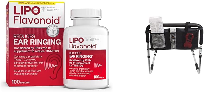 Lipo Flavonoid Tinnitus Relief 100 Caplets & Bed Rail Accessorio Pouch