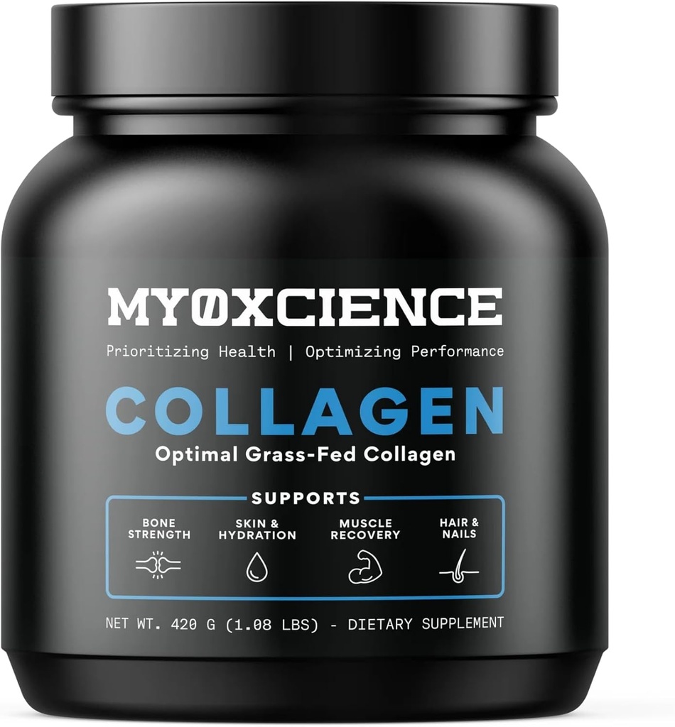 MYOXCIENCE Optimal Grass-Fed Collagen Powder | Peptidi di collagene bovino | Supporta la produzione di collagene, la salute comune, l'elasticità della pelle e altro (30 Serve)