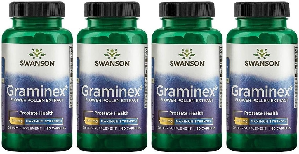 Estratto di polline di fiore di Graminex di resistenza massima di Swanson - Supporta la salute della prostata, la funzione del tratto urinario e la salute del rene - Supplemento di salute degli uomini - (60 capsule, 500 mg ogni) (4 pacchetto)