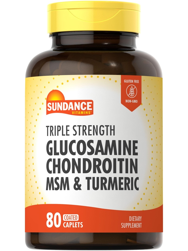 Sundance Glucosamine Chondroitin con MSM e Turmeric | 80 Caplets | Formula a tripla resistenza | Non OGM e Gluten Supplemento gratuito