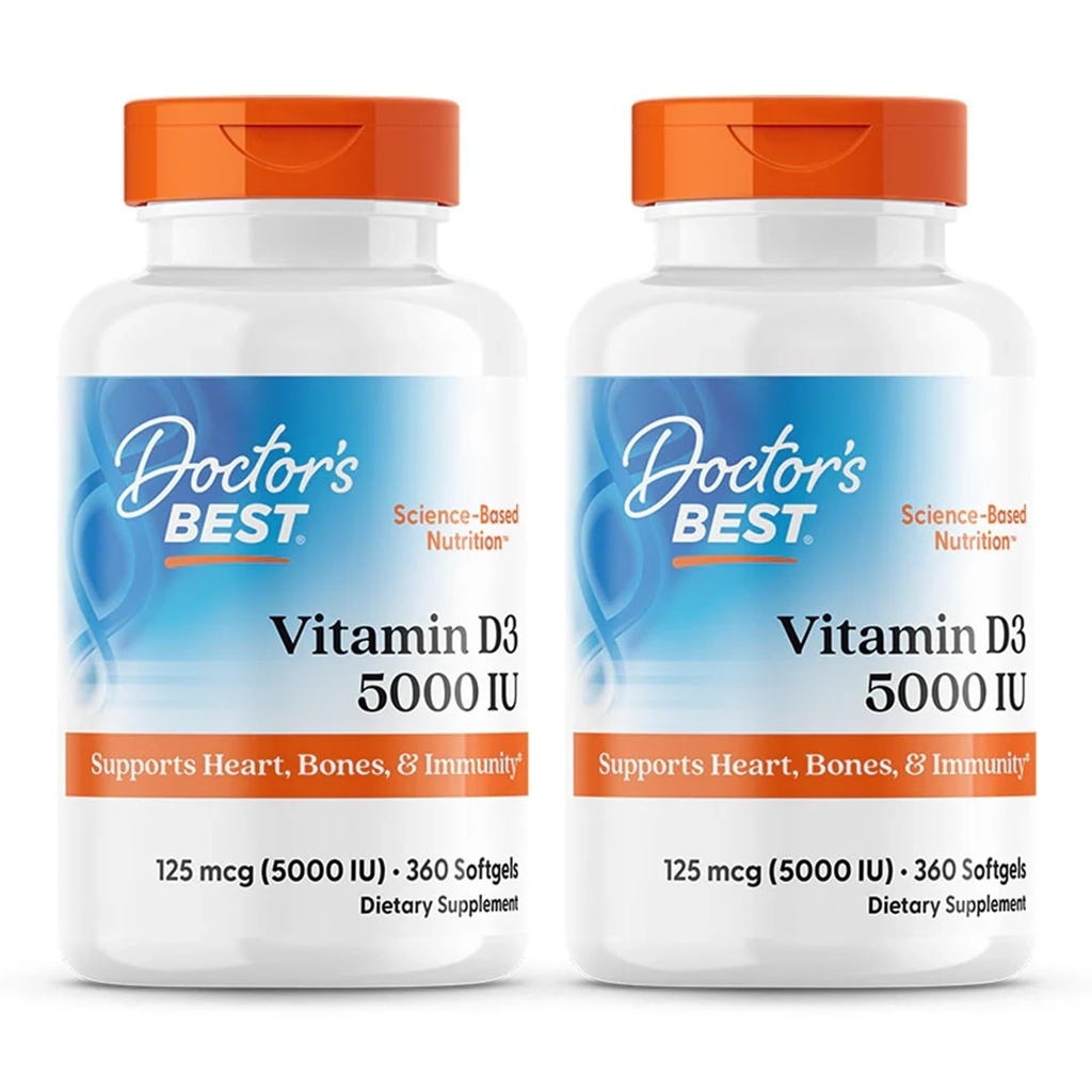 Miglior Dottore, (2 Pack) Vitamina D3, 125 mcg (5000 IU), 360 Softgels