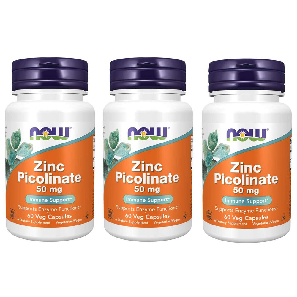 NOW Zinc Picolinate 50mg, 60 capsule (Pack of 3)