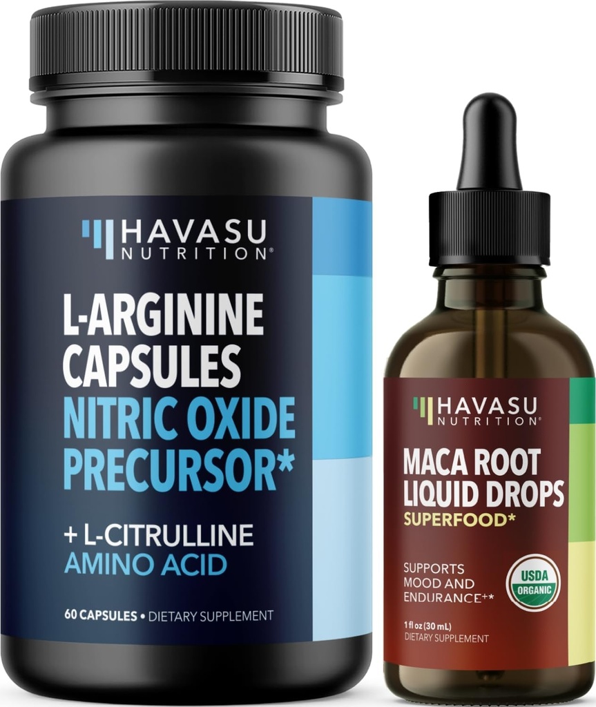 HAVASU NUTRITION Organic Maca Root Liquid Drops (60 Serve) & L Arginina L Citrullina Supplemento (30 Serve)