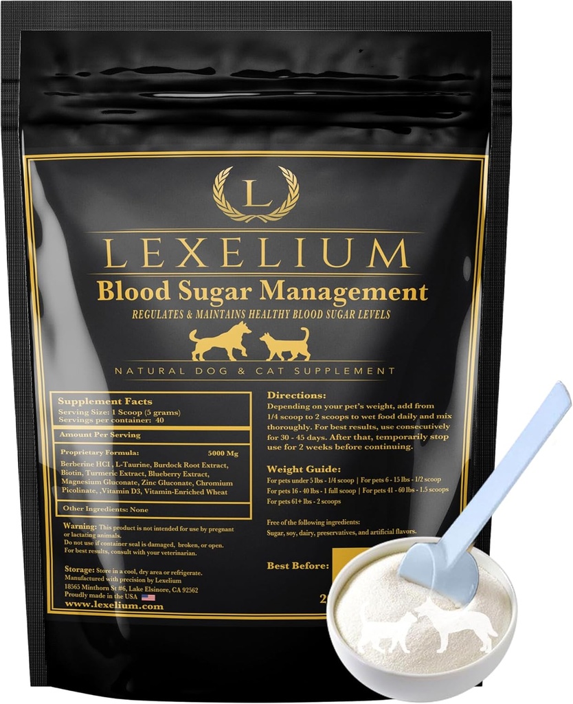 Gestione dello zucchero di sangue per cani diabetici e gatti- Formula di polvere modellata Vet-Supporti & Regola livelli di zucchero nel sangue sano- Integra la sensibilità dell'insulina & Glucose- Made in the USA -200g