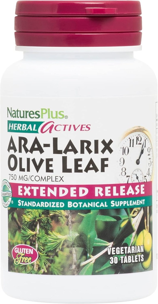 NaturesPlus Herbal Actives ARA Larix Olive Leaf - 30 compresse - Integratore di supporto immunitario, Complesso botanico di rilascio esteso - Vegetariano, Senza glutine - 30 Serve