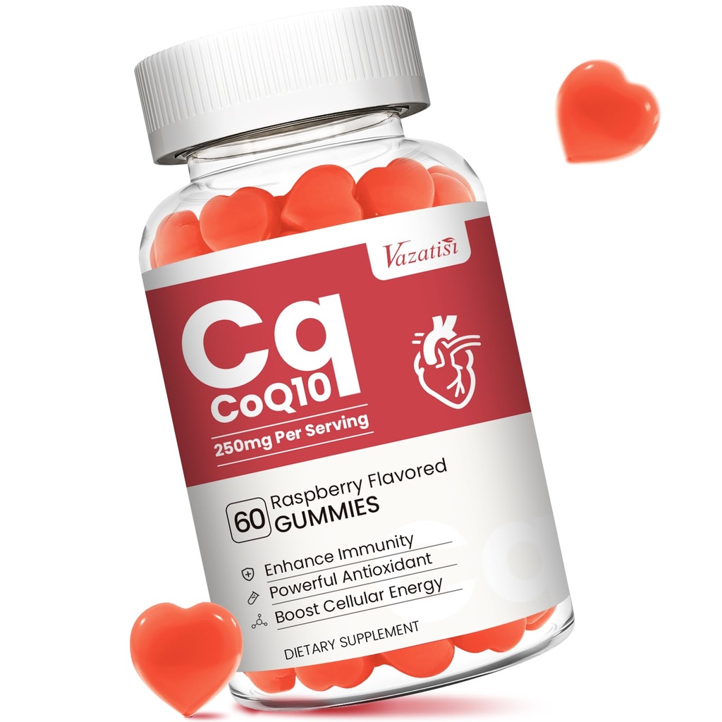 Alto assorbimento CoQ10 Gummies 250 mg, Plus Omega-3, vitamina B3 per l'energia cellulare, cervello e antiossidante, 5X migliore assorbimento Coenzima Q10 supplemento, Raspberry aromatizzato - 60 Ct
