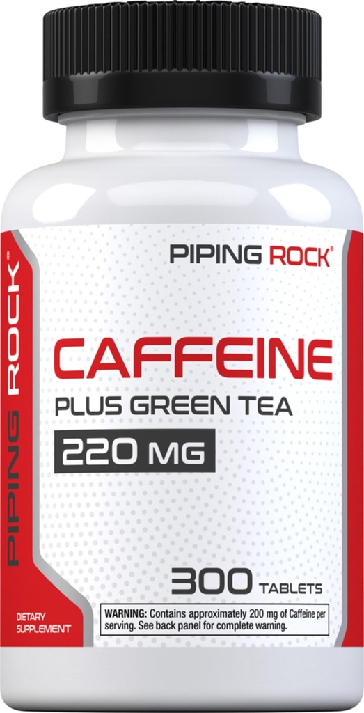 Piping Rock Caffeine Pills 220mg | 300 compresse | Supplemento con Estratto di tè verde | Vegetariano, Non OGM, Gluten Free