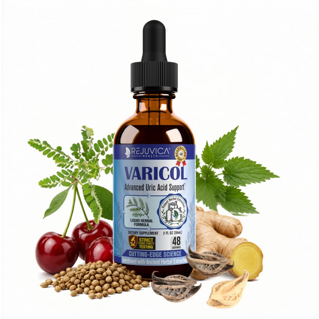 Varicol - Uric Acid Support Liquid Drops - Comodo Joint & Kidney Support with Tart Cherry, Chanca Piedra, Celery Seed + Ginger Extract Complex - Vegan, Sugar-Free Supplement - 2 fl oz