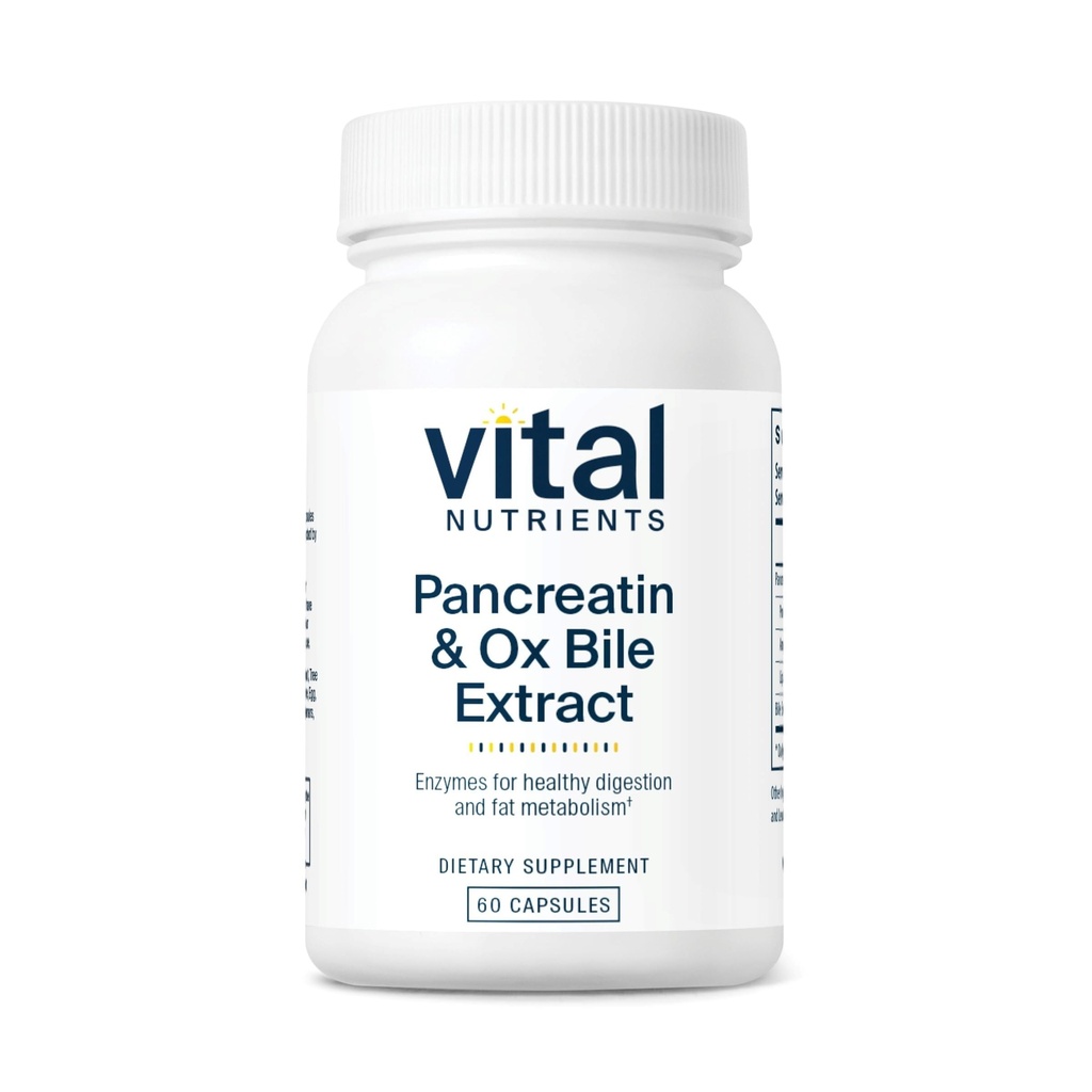 Vital Nutrients Pancreatin & Ox Bile Extract 500mg | Natural Digestive Enzymes for Women & Men | Supporta la digestione di proteine, grassi e carboidrati*| Gluten, Dairy & Soy Free | 60 Capsule