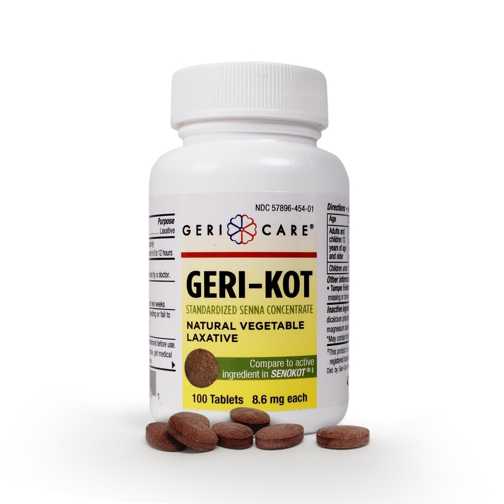 Geri-KOT Senna Laxative & Sgabello Softener Tablets, 100ct| Natural Vegeta Stimolant Laxative| Smooth Bowel Movement Senna Tablets| Fast-Acting, Gentle Constipation Relief| 8.6mg Sennosides Lassativo