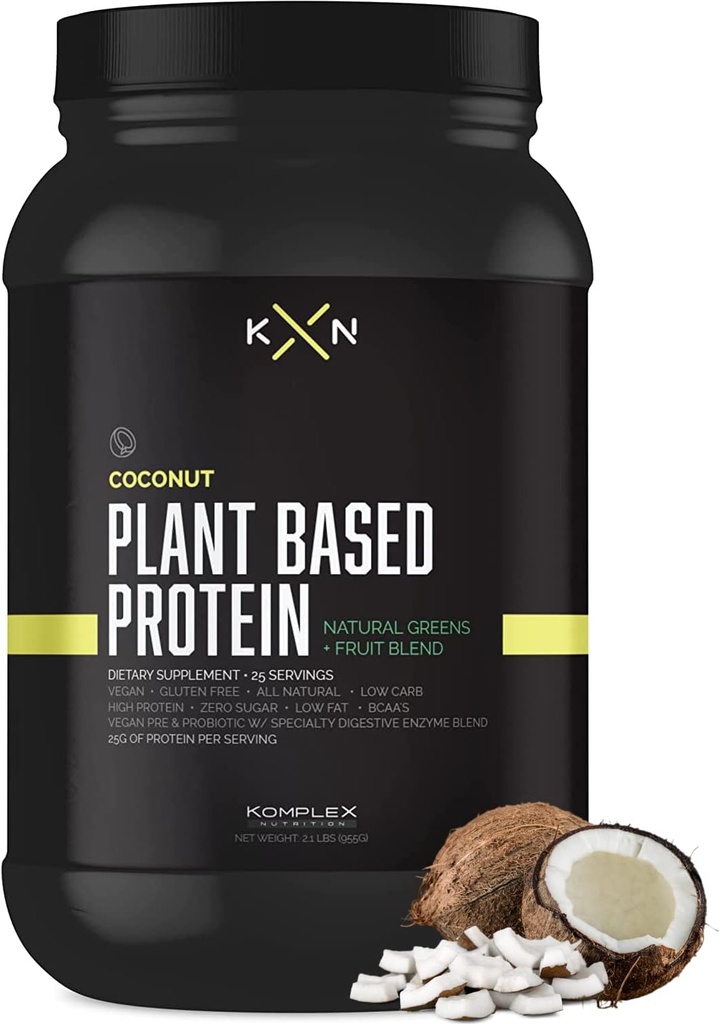 KompleX Nutrition Plant Based Protein Powder (25 Serve) - Coconut Flavored Natural, Vegan, Zero Sugar, Low Fat, Non OGM Integratore Dietetico Fatto da 29 Greens & Fruits Natural