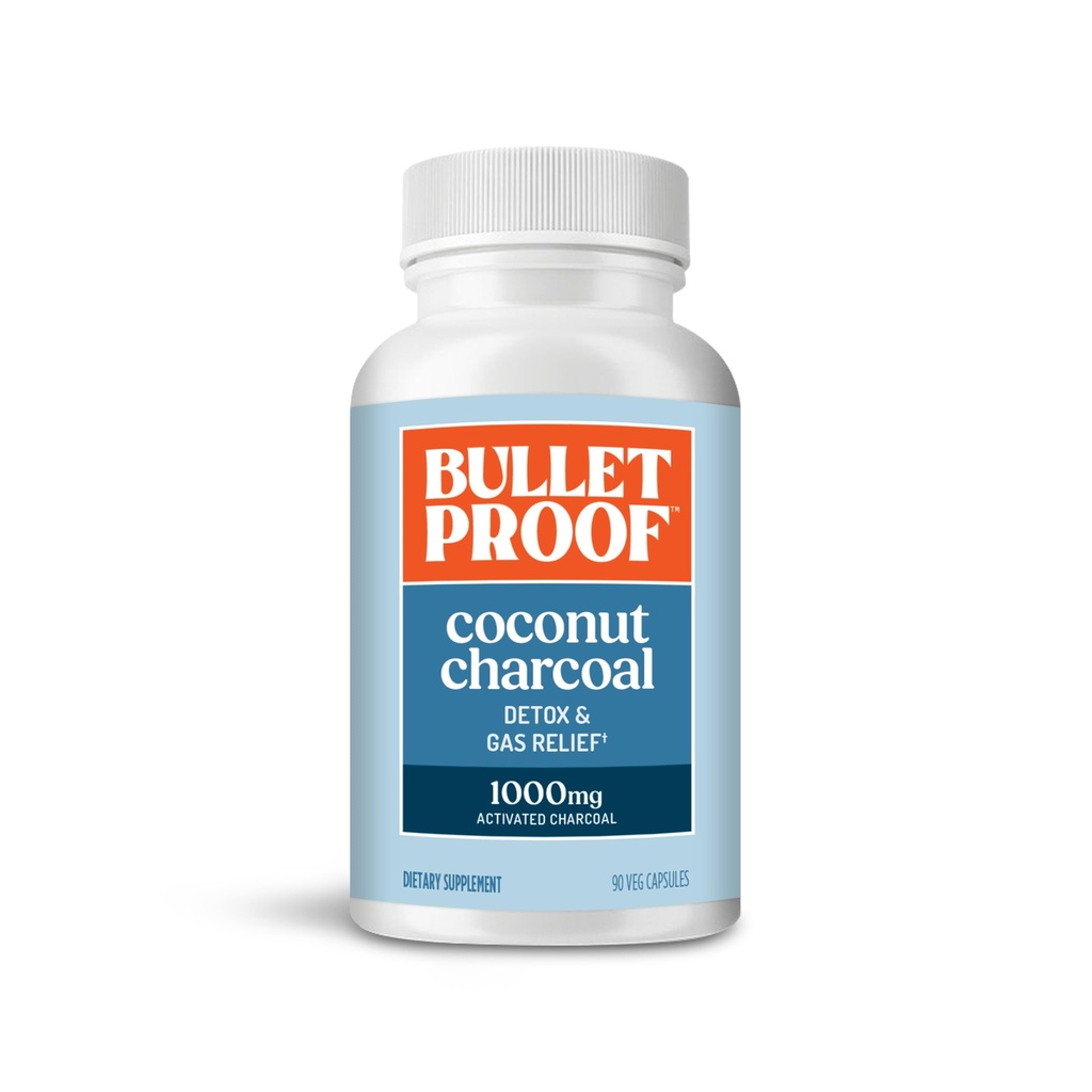 Bulletproof Coconut Charcoal Detox e Gas Relief Capsule, 90 Conte, Sorgente da 100% Coconut Shells, Charcoal attivato per Bloating Support, Packaging May Vary