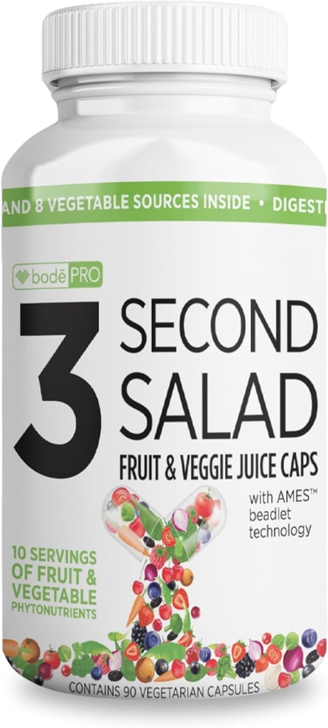BODEPRO Bode Pro 3 Second Salad | Phytonutrient Rich Fruit and Veggie Supplement, Antiossidante e Digestivo Enzyme Formula | Non OGM Veggie Capsule | 90 Count