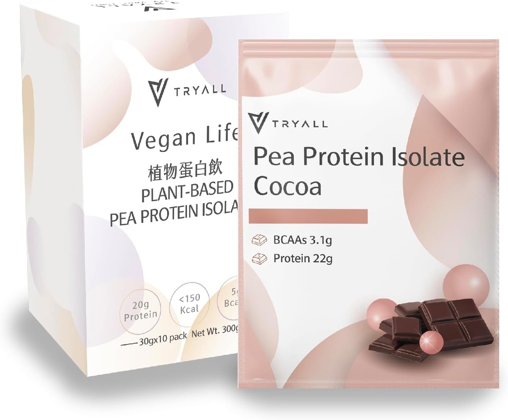 Isolato di polvere di proteine di pea (22g di proteine) di viaggio Sachets (latte di cacao, 10 pacchetti)