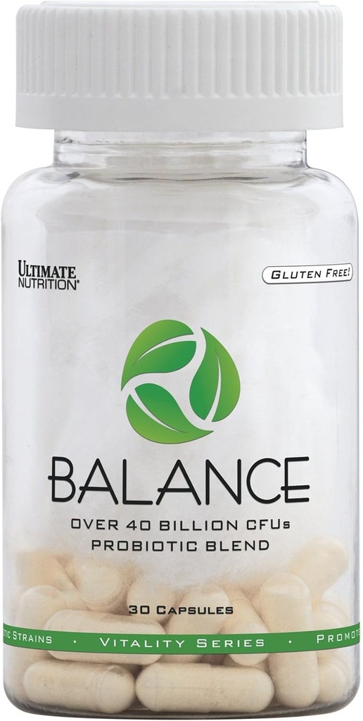 Ultimate Nutrition Balance Probiotico per le donne e gli uomini - 40 miliardi di CFU 9 Strains, 30 capsule vegetali, promuove attività antiossidante, senza glutine, non OGM, 30 giorni di alimentazione