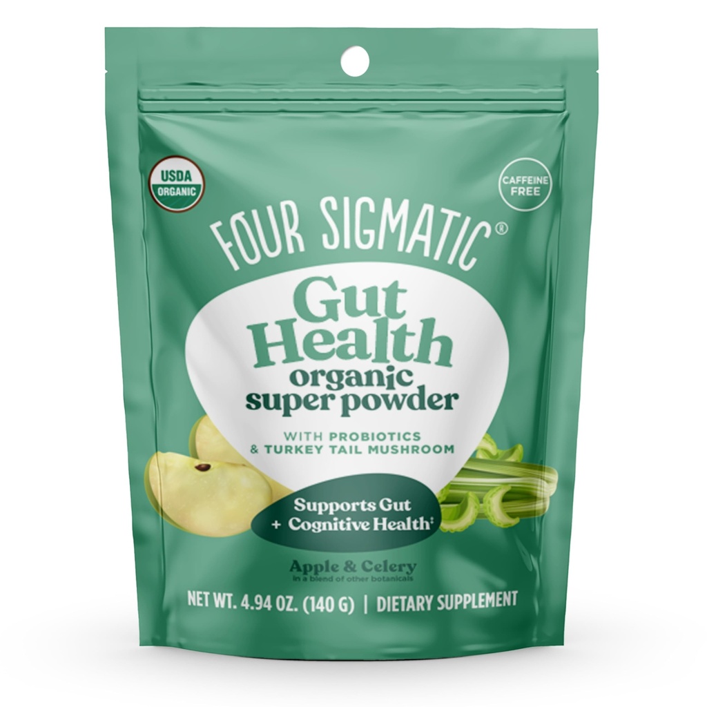 Quattro verdi organici Sigmatic Polvere | Greens Superfood Powder con Probiotics & Prebiotics | Super Greens con Moringa, Chaga & Turkey Tail | (4.94 oz.)