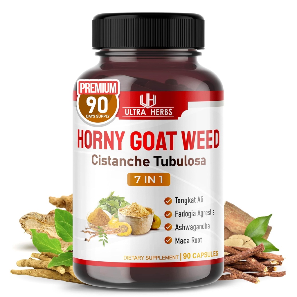 Ultra Horny Goat Weed Tongkat Ali Maca Root Tribulus - Aumentare l'energia, Stamina & Performance con Fadogia Ashwagandha Ginseng L-Arginina (90 Conteggio (Pack of 1))
