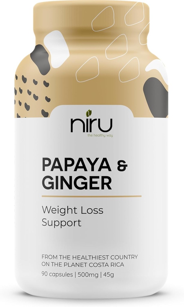 Papaya Ginger de Costa Rica - Niru Life. Blue Zone Papaya Ginger Capsule. Singola origine Papaya Seeds e Ginger Root Blend. Supporto digestivo, Detox, & Metabolismo Boost. 90ct. 500mg Caps.