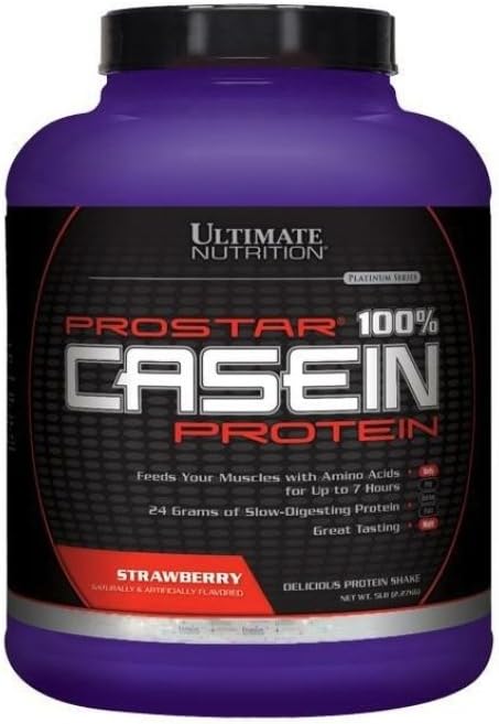 Ultimate Nutrition Prostar Micellare e Hydrolyzed Casein Protein Powder - Fat Free Overnight Muscle Growth and Recovery with BCAAs, 5 Pounds, Strawberry